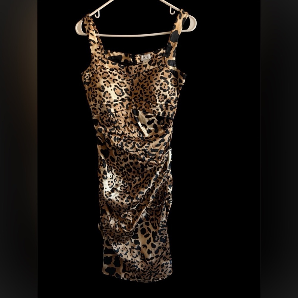 Vintage Caché Cheetah Print Ruched Bodycon Dress - Picture 2 of 4